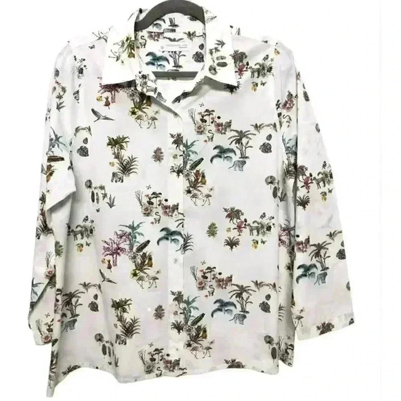 Poggianti 1958 3/4 Sleeve Button Down Shirt Size 2 Blouse Collared Top Italy - Picture 1 of 10